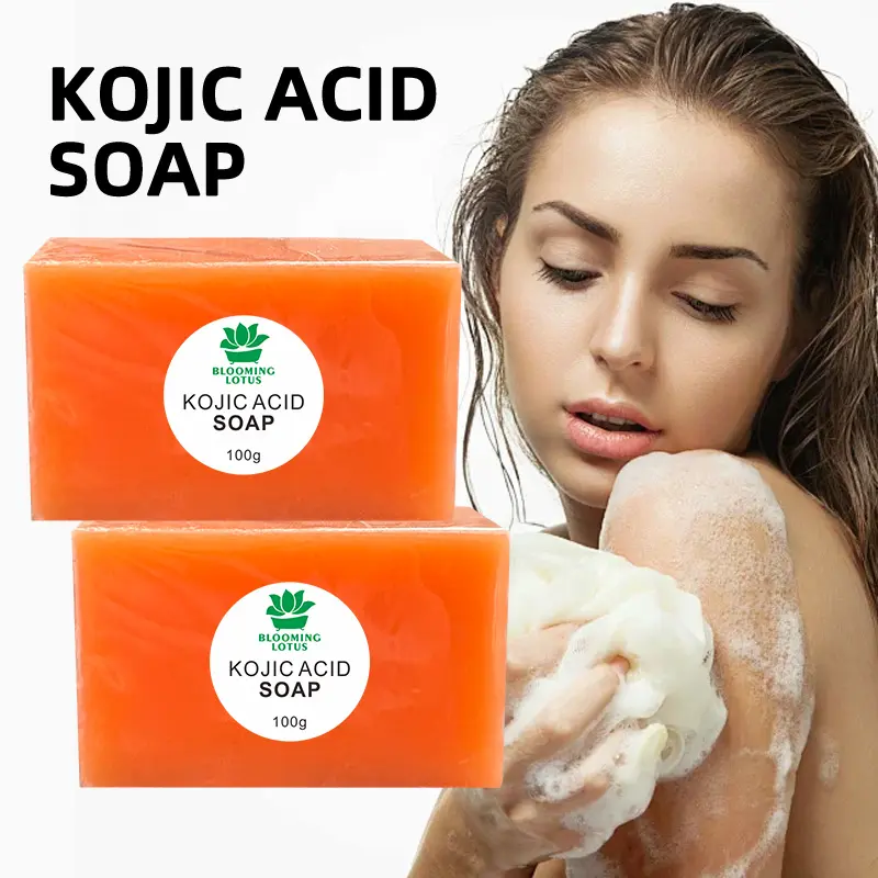 Kojic Sabun pemutih buatan tangan Label pribadi dengan sabun minyak esensial Pembersih dan penghilang tungau susu kambing