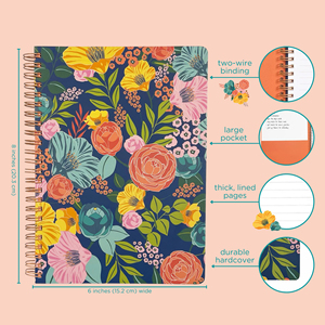 Carnet à spirale floral à couverture rigide, ligné, avec pochette et pages perforées pour l'école, le bureau et l'écriture - Product Image 3