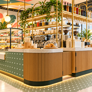 เคาน์เตอร์บาร์คาเฟ่สมัยใหม่ ตู้โชว์ขนมแบบสั่งทำสำหรับร้านกาแฟ ร้านเบเกอรี่ และร้านอาหาร - Product Image 3