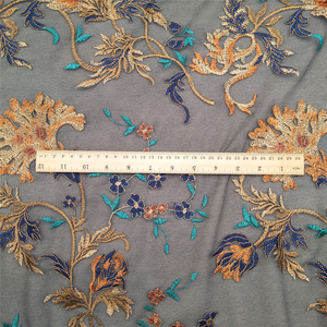 2023การออกแบบร้อนสีดำตาข่ายสีเหลืองสีทองดอกไม้เย็บปักถักร้อยหลายสีผ้าลูกไม้ - Product Image 4