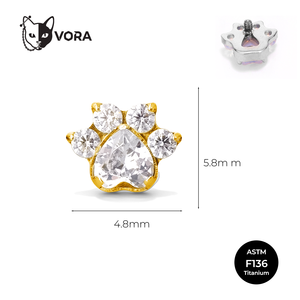 Clous d'oreilles labret en titane de qualité implant ASTM F136, motif <span class=keywords><strong>patte</strong></span> de chat mignon, piercing avec zircon CZ, filetage interne - Product Image 3