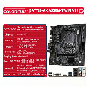 NUEVA Placa Base Colorful BATTLE-AX A520M-T <span class=keywords><strong>WIFI</strong></span> V14 DDR4 Tomahawk Compatible con Interfaz AMD A520/AM4, Puertos USB 3.0 para Escritorio - Product Image 2