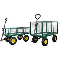 Chariot de jardin pliable à quatre roues en acier à mailles robustes TC1840H avec côtés amovibles, chariot utilitaire OEM, vert