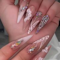 Faux ongles en acrylique faits à la main à coller, forme Stiletto, orange estival, fleurs 3D, ongles artificiels, ensembles de faux ongles réutilisables pour la plage
