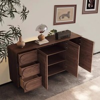 Buffet moderne en noyer américain, design français mi-siècle, armoire de rangement d'entrée réglable, 2 tiroirs, 4 meubles de maison