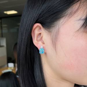 925 स्टर्लिंग चांदी रोडियाम मढ़वाया ब्राइडल आभूषण 8A कुचल बर्फ कट ब्लू पीले वर्ग Baguette जेड घन Zirconia स्टड कान की बाली - Product Image 4