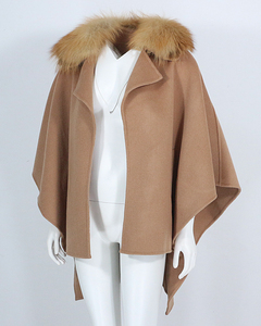 OFTBUY 2023 Legal das Mulheres Natural Casaco De Pele De Raposa Bat Casaco De Ponto Aberto Blends De Lã De Cashmere Casaco De Manto De Lã De Pele Real - Product Image 2