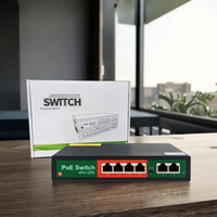 Directo de fábrica, conmutador de enlace ascendente Ethernet RJ45 de tamaño pequeño, 4 POE + 2 funciones QoS, Mini conmutador POE de 10/100M para cámara, TV, PC, Hikvision