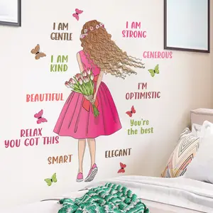 도매 사용자 정의 PVC 이동식 벽 스티커 만화 영감 소녀 방 벽 스티커 홈 장식