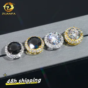 Factory Price 10mm Round Brilliant cut Moissanite Screw Back Stud Earrings Halo 925 Silver Hip hop Earring with GRA Certified