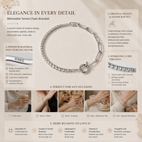Bracelet tennis fait main en argent sterling 925 avec chaîne trombone en zircon cubique et fermoir à bascule, bijoux Y2K pour mariages, anniversaires et fêtes