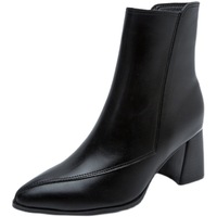 Nouvelles Bottines Femme à Talon Carré Pointu Style Britannique Niche Mode Peau