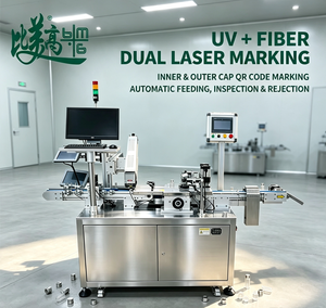 Inspection par marquage laser pour les bouchons de bouteilles en plastique avec alimentation automatique, vérification du code QR, collecte de données et rejet des défauts - Product Image 1