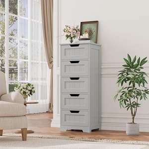 Gabinetes de Almacenamiento Modernos de Madera que Ahorran Espacio con Asas Recortadas, 5 <span class=keywords><strong>Cajones</strong></span>, Ecológicos para Sala de Estar y Dormitorio - Product Image 4