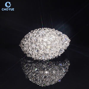 Full Pave Round Moissanite <b>Cocktail</b> <b>Ring</b> Pave Setting 925 Silver Rhodium Plated Women's Luxury Wedding Spiked Iced Out <b>Ring</b> - Product Image 2