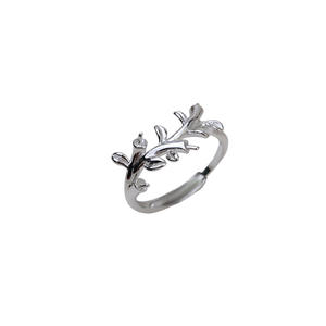 S925 Silver Leaf <b>Open</b> <b>Ring</b> with Multi-pearl Female Adjustable Vermilion DIY Accessories 4-5 Pearl Jewelry Findings 163 - Product Image 5