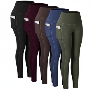 <b>Leggings</b> <b>with</b> Pockets for Women <b>High</b> <b>Waisted</b> <b>Tummy</b> <b>Control</b> Workout Yoga Pants 75% Polyester 25% Spandex side pocket waistband - Product Image 1