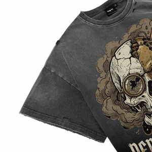 T-shirts pour hommes à manches courtes, col rond, imprimé crâne steampunk, respirants, en coton délavé, style streetwear, coupe classique - Product Image 5