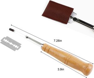 Baking Premium Handcrafted Bakers Slashing Scoring <b>Knife</b> <b>Bread</b> Lame Cutter With 5 Replaceable Blades & Leather Protective Cover - Product Image 4