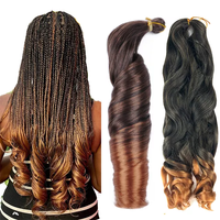 Spiral Loose Wave Curly Hair French Curl Mèches au crochet pour 24 pouces Tresses soyeuses Synthétiques Ombre Couleur Tressage Extensions de cheveux