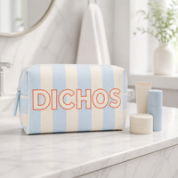 DICHOS Trousse de Maquillage Rayée Bicolore, Sac de Voyage Portable pour Articles de Toilette, Sac de Rangement Octogonal à Large Ouverture Verticale