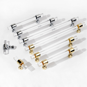 Maniglie per Mobili in Acrilico a T Dorate Maniglie e Pomelli per Armadi in Cristallo Maniglia per Porta in Lega di Zinco Argento - Product Image 1