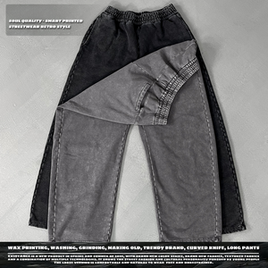 2025 Neue Trendige Weite Herren-<span class=keywords><strong>Sweatpants</strong></span>, Gewaschen im Vintage-Stil, Maßgeschneiderte Hosen für Sport und Freizeit, Lässig, 420 g/m² Baumwolle - Product Image 2