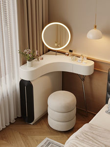 Modern Cream Style Solid Oak Wood <strong>Vanity</strong> <strong>Table</strong> with Mirror and Storage for Bedroom Small Space Wall <strong>Corner</strong> Makeup <strong>Table</strong> - Product Image 3