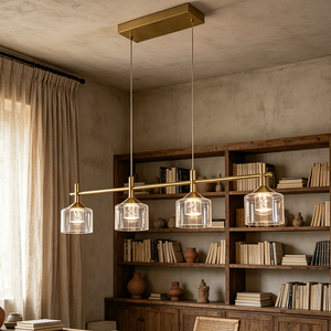 โคมไฟระย้าทรงเส้นตรงแก้วสีทองตกแต่งภายในสไตล์โมเดิร์นมินิมอลสำหรับโรงแรม ห้องรับประทานอาหาร ห้องนั่งเล่น ทางเดิน และโถงทางเข้า - Product Image 2