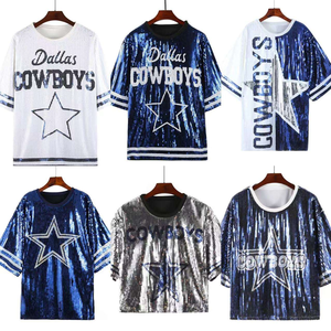 Cow Boys Game Day Sports Dallas Cowboy Jersey <strong>Sequin</strong> T-Shirt Cowboy Football <strong>Sequin</strong> <strong>Tops</strong> for Women - Product Image 1