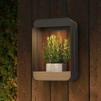 Lámpara Solar de Pared Negra TSINYE con Estante para Plantas - Aplique de Pared Decorativo Impermeable IP65 para Patio y Jardín, Alimentado por Energía Solar
