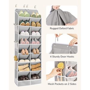Organisateur de chaussures à suspendre sur la porte, 16 poches, gris, rangement gain de place pour bottes et chaussures, utilisation sur la porte du placard - Product Image 5