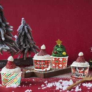 9oz 24 paquets jetables père noël bonhomme de neige buffle bols à carreaux bols à dessert fête de noël papier tasses à crème glacée - Product Image 6