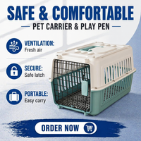 Cage de transport pliable en fil de fer solide pour animaux de compagnie avec poignée supérieure et gamelles intégrées pour nourriture/eau, idéale pour le transport vétérinaire et aéroportuaire