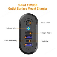 Chargeur de voiture USB 3 ports 12-24V avec QC3.0/PD/Type-C, lumières colorées et port AUX pour camping-car/camion/golf/bateau