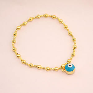 BM1173 enfants Protection minuscule 18k plaqué or boule perlée émail mauvais yeux Jingle Bell boule bracelet à breloques pour filles garçons - Product Image 6