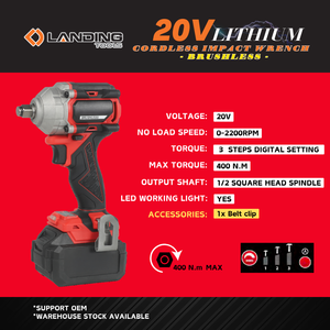 Clé à chocs industrielle OEM 20V sans balais, sans fil, batterie Li-ion, numérique, 3 vitesses, couple élevé, entraînement 1/2 pouce, outil automobile - Product Image 2