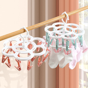 Plastic Sock Drying <b>Rack</b> 16-Clamp Plum Blossom Shape Foldable Hook Type Space Saving Durable Hanging <b>Clothes</b> <b>Rack</b> - Product Image 1