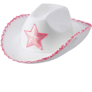 Sombrero de Vaquero Blanco con Lentejuelas Rosas en Forma de Estrella, Correa Ajustable para el Cuello, Unisex, para las Cuatro Estaciones, con Logotipo Personalizado, Accesorios para Disfraces de Fiesta - Product Image 3