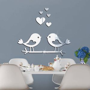Autocollant mural décoratif en acrylique miroir Branch Bird Love pour mariage, chambre à coucher, murale acrylique, autocollants muraux décoratifs Family Love - Product Image 1
