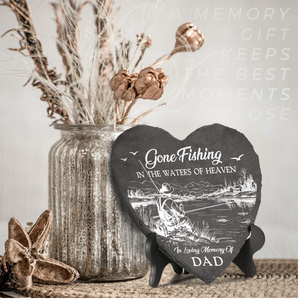 Pietra commemorativa in legno ecologica per la perdita del papà, a tema pesca, 'Andato a pescare negli acquari del paradiso', regalo di commaugnosezza per pescatori - Product Image 5