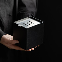Plateau carré en fer forgé de style japonais pour cérémonie du thé avec couvercle, bac à déchets de thé, support pour théière, plat à eau et vase à fleurs