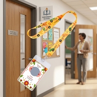 Lanière porte-badge en polyester de 3/4 po imprimée par sublimation avec porte-badge transparent et clip pivotant en métal – Tendance et durable