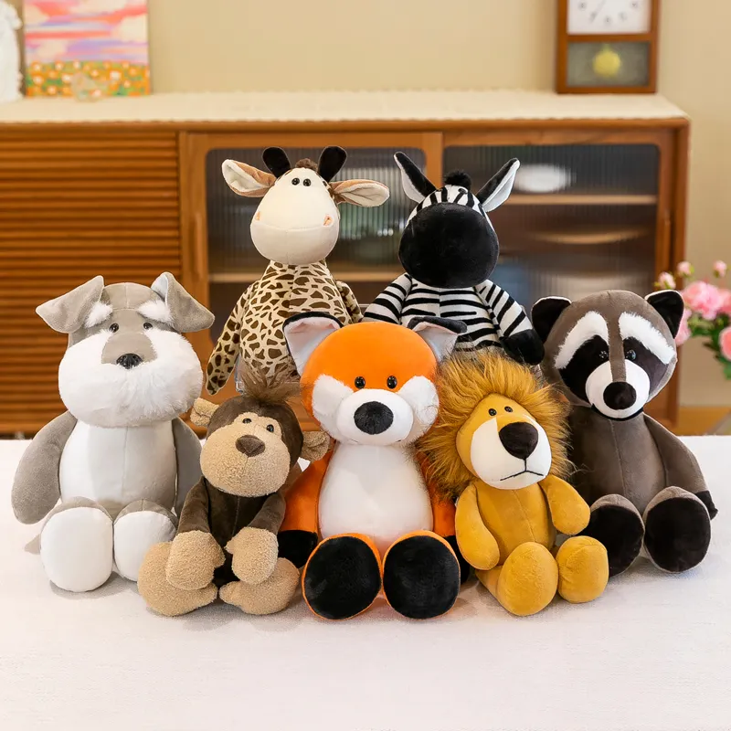 New Wholesale Stuffed Jungle Safari Zoo Animals Plush Toy Claw Machine Wedding Throw Gift Dolls Forest Bear Tiger Lion Toys