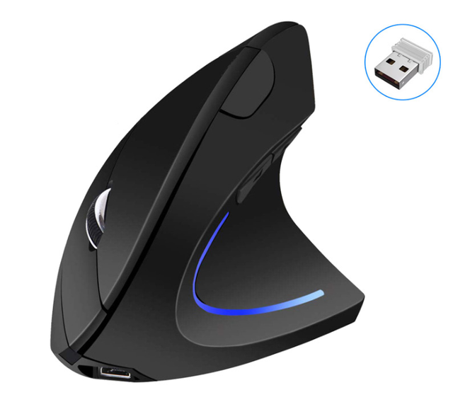 Vertical Ergonomic Wireless Gaming Mouse 2.4GHz Rechargeable 6 Buttons Optical Pro Gamer Mice with Blue LED Strip OEM