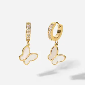 Sea Shell Butterfly Earrings Cubic Zirconia Stainless Steel Western Fashion for Women 2022 Long Drop Earrings Hoop Earrings Gem