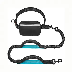 Hands Free Dual Padded Handles Running Dog leash with Zipper Pouch for Walking Jogging Running Dog Pet