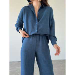 ชุดเซ็ตเสื้อเชิ้ตอ็อกซ์ฟอร์ดและกางเกงขายาวสำหรับผู้หญิง ดีไซน์หรูหรา แขนยาว สวมใส่สบาย ระบายอากาศได้ดี เหมาะกับทุกฤดูกาล - Product Image 5