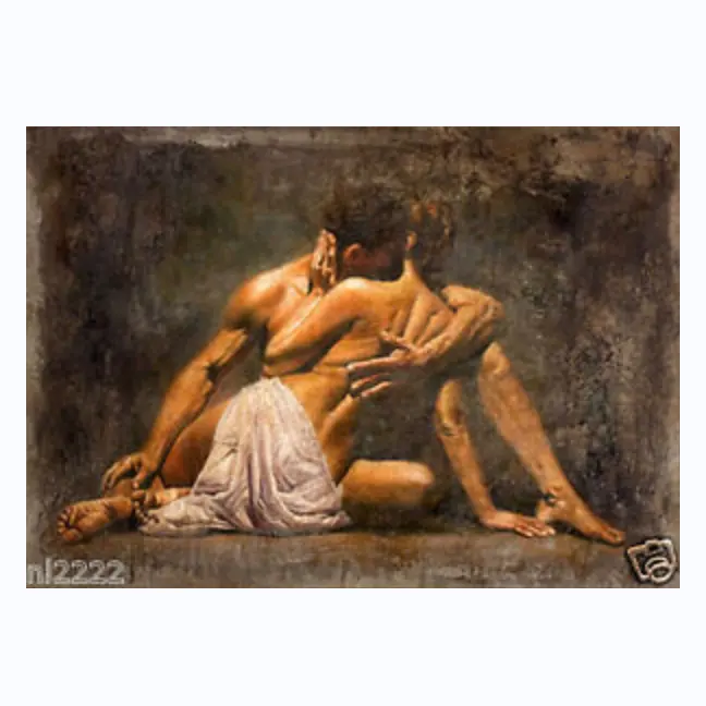 CANVAS ROMANTIC YOUNG LOVERS WARM KISS dipinto a mano pittura a olio senza cornice donna e uomo ritratto pittura a olio