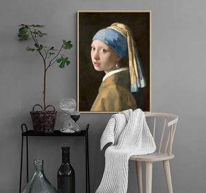 100% peint à la main fille avec perle boucle d'oreille par Johannes Vermeer Baroque réalisme Portrait classique peinture reproduction de haute qualité - Product Image 3